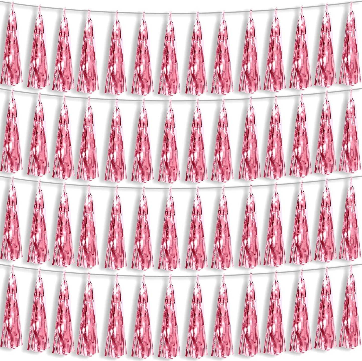 4P Light Pink Foil Fringe Metallic Tassel Streamers Banner Tassel Garland for Parade Floats, Bachelorette, Wedding, Birthday, Halloween, Christmas, Bridal/Baby Shower Party Decorations