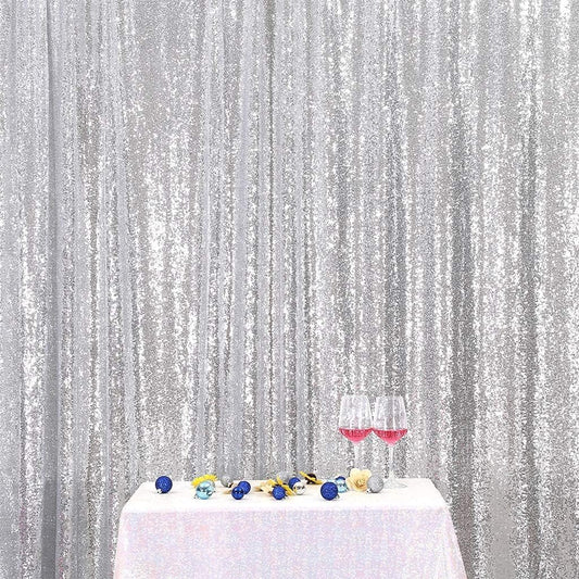 Poise3EHome 8FT x 8FT Silver Sequin Photography Backdrop Curtain for Party Decoration, Silver