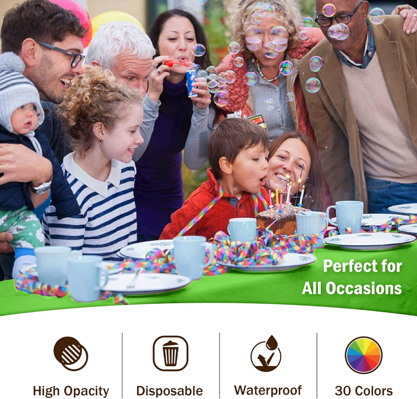 Exquisite 12-Pack Premium Plastic Tablecloth 54in. x 108in. Rectangle Table Cover - Lime Green