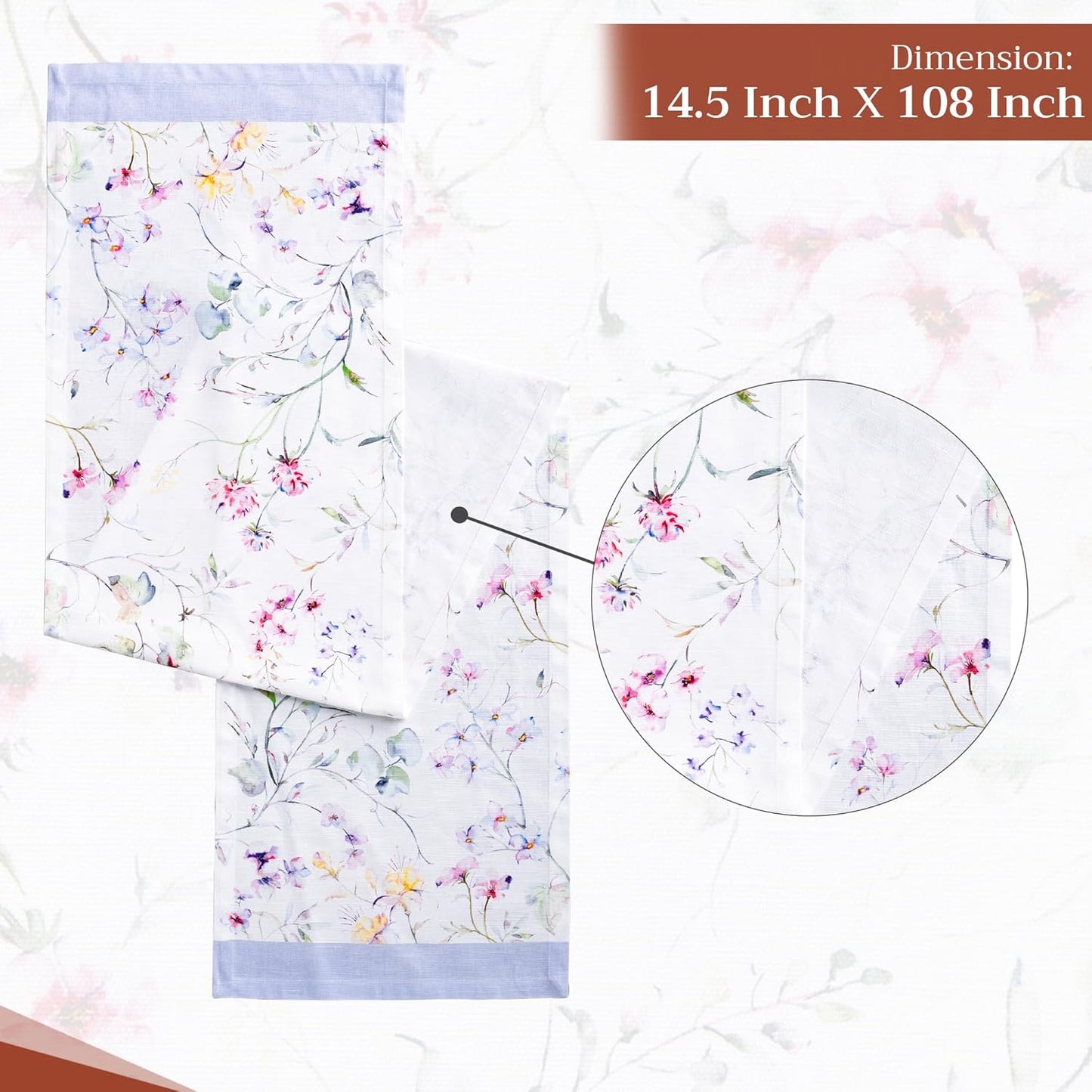 Maison d' Hermine Table Runner 100% Cotton Single Layer Table Runners 108 inches Long Decorative for Home Kitchen Dining Party Wedding Bridal Shower Spring Summer (Summer Floral, 14.50" x 108")