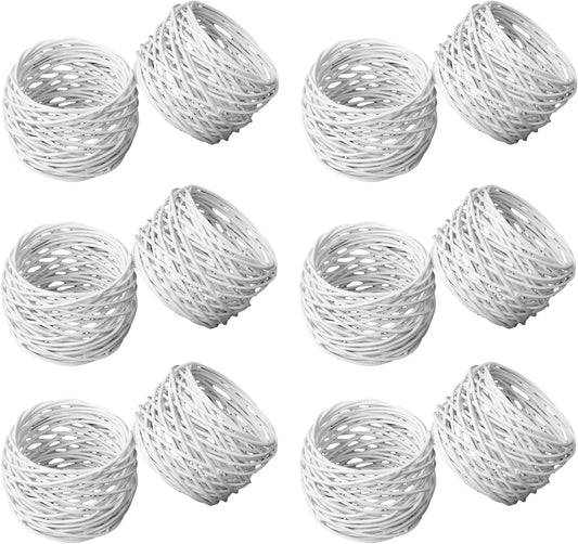 Handmade White Round Mesh Napkin Rings Holder for Dinning Table Parties Everyday, Set of 12