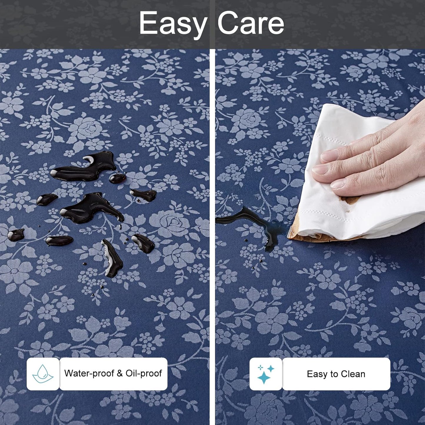 Smiry Rectangle Table Cloth, Waterproof Heavy Duty Vinyl Tablecloths, Wipeable Washable Table Cover for Kitchen and Dining Room (Navy Blue, 60" X 102")