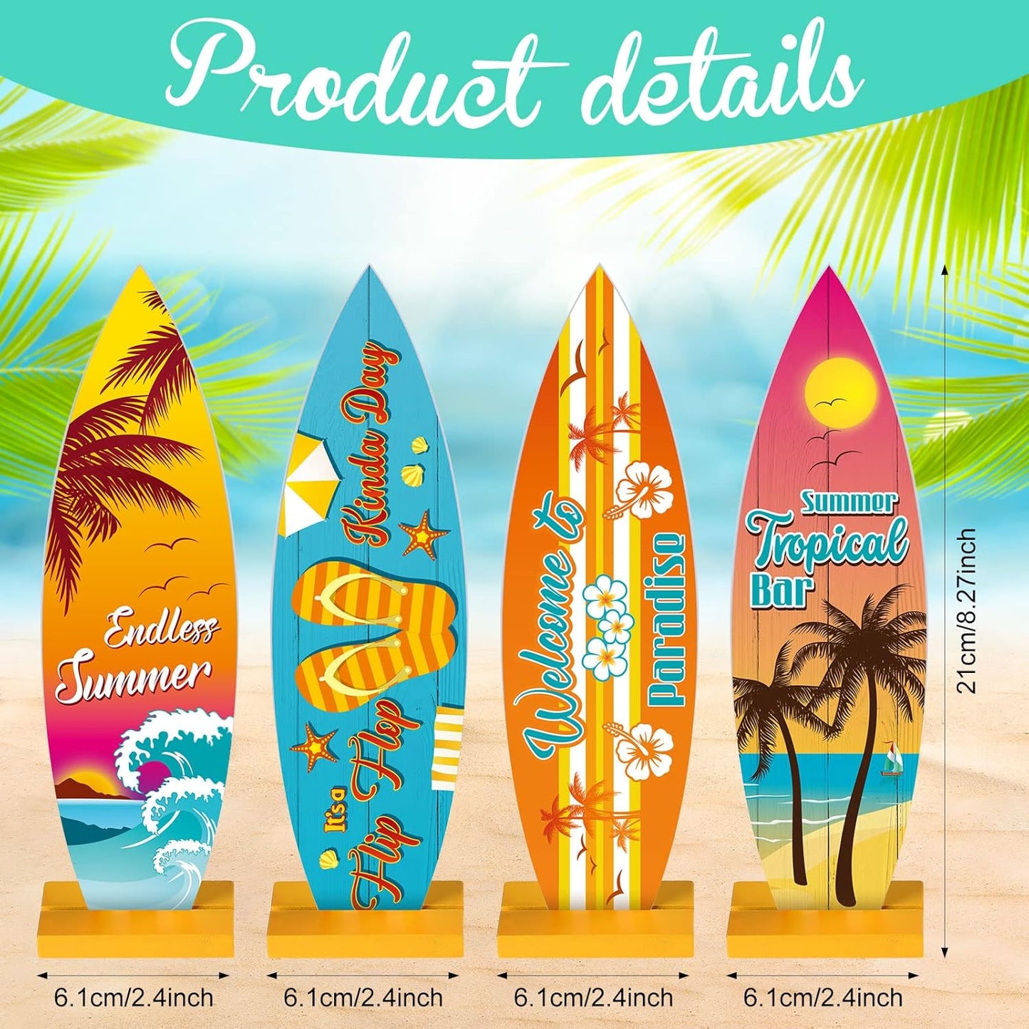 Blulu 4 Pcs Surfboard Decorations for Party Surfboard Beach Signs Welcome to Paradise Sign Tropical Bar Table Centerpieces Endless Summer Wood Decor Flip Flop Letters for Home Decor(Tropical Style)