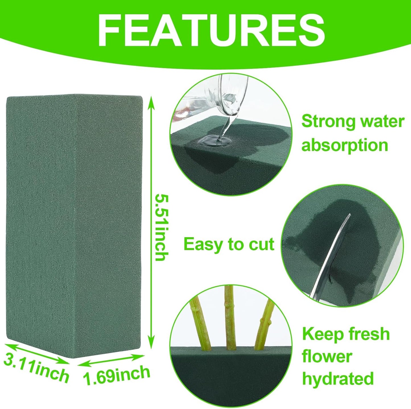 CCINEE 8 Pcs Floral Foam Bricks,Mini Florist Flower Foam Green Blocks Supplies for Fresh and Artificial Flower Arrangements Crafts DIY (Pack of 2)