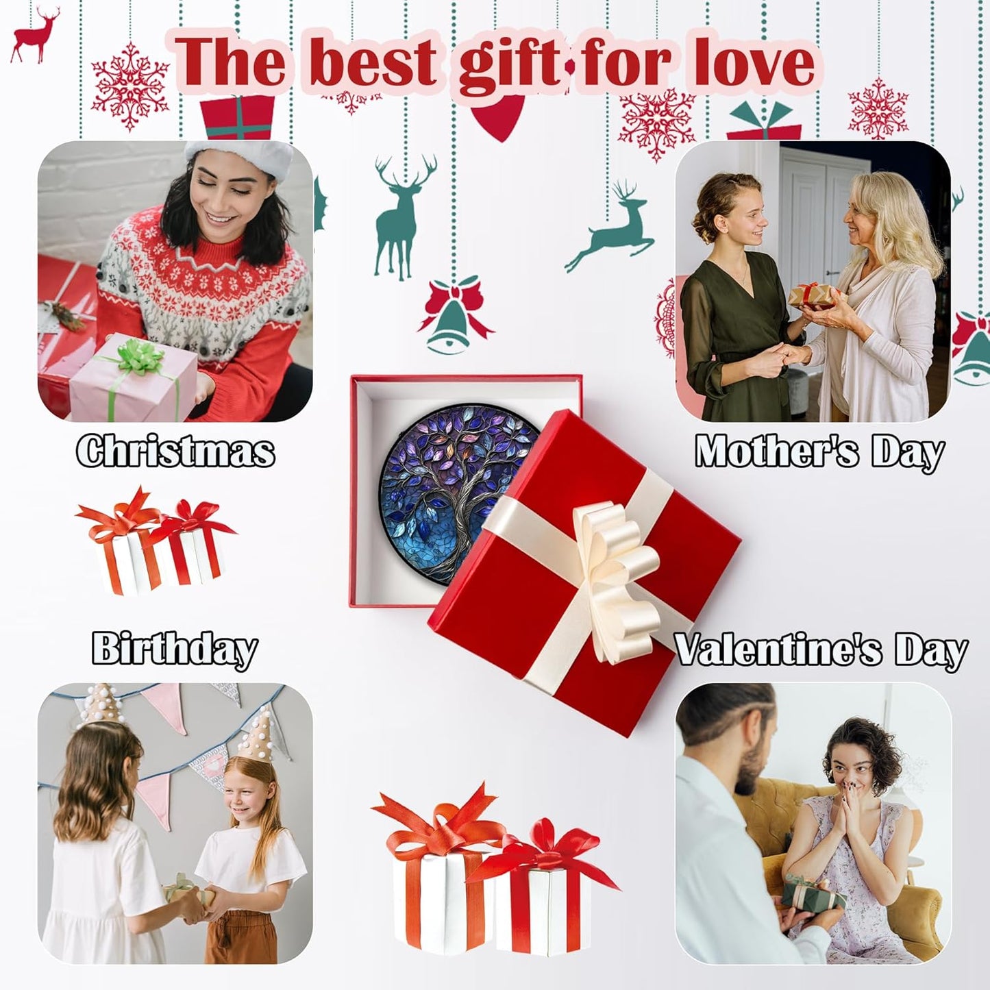 Stained Glass Window Hanging, Blue Purple Tree of Life Sun Catchers Colorful Glass Panel Plants Suncatcher Decor for Birthday for Women,Men,Wife, Lovers, and Mom 9.8 in