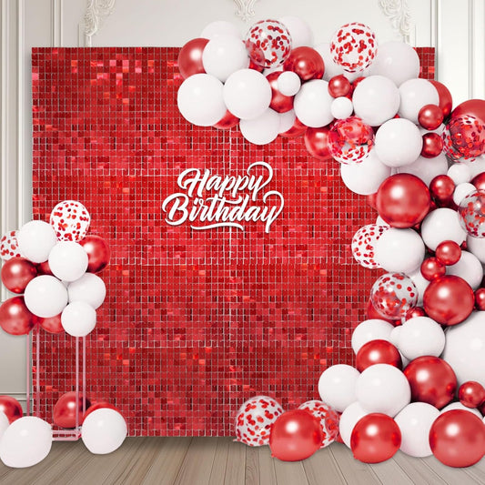 12PCS Red Shimmer Wall Backdrop, Square Sequin Photo Backdrops Panel, Glitter Wall Background for Birthdays, Weddings, Christmas, Baby Showers, Disco Bachelorette Party Decoration (3FTx4FT)