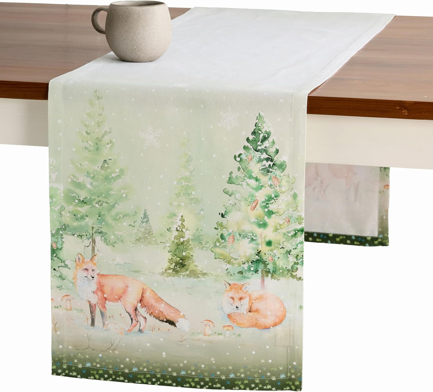 Maison d' Hermine Table Runner 100% Cotton Single Layer Table Runners 72 inches Long for Thanksgiving Christmas Decorations Home Kitchen Dining Party Wedding (Winter Mornings, 14.5" x 72")