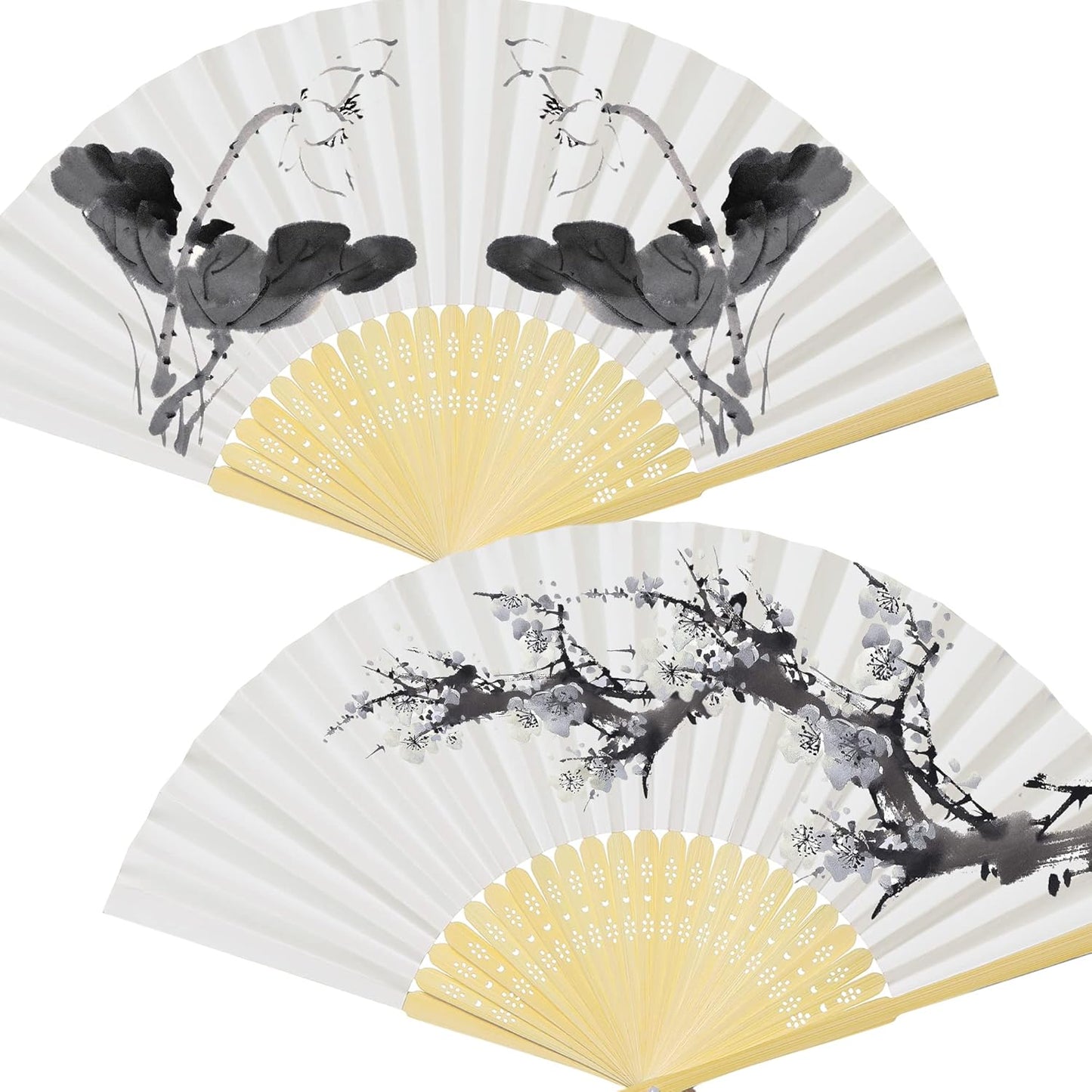 Coucoland 30 Pcs White Bamboo Folding Handheld Fan Hand fan for Wedding Home Decoration Party Favors Bridal Dancing Party