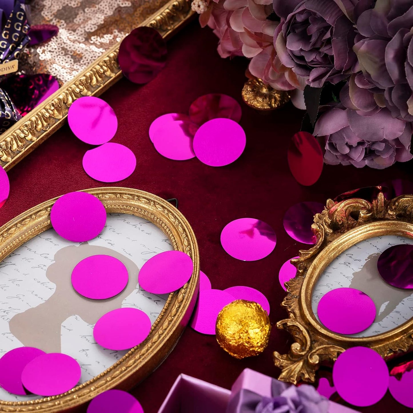 Hot Pink Table Confetti Party Decorations Metallic Circle Dot Confetti, 1.2 Inch, 300pcs