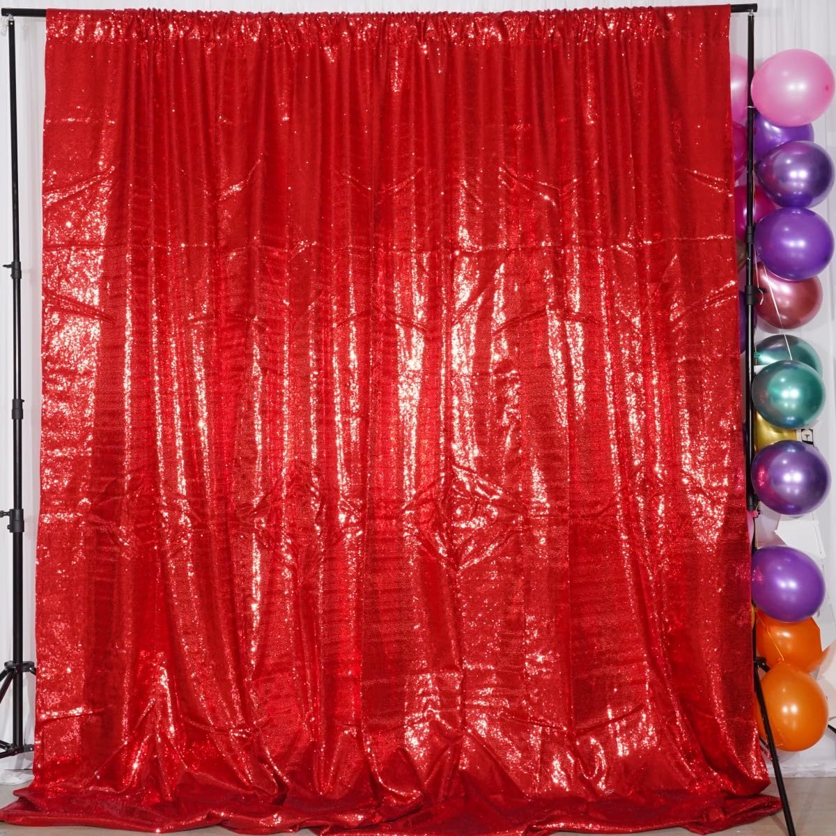 Poise3EHome 8Ft x 10Ft Red Sequin Backdrop, Glitter Thick Satin Sequin Background Drapes, Sparkly Photography Curtain, Sequence Backdrop for Wedding Party Holiday Festival Decor