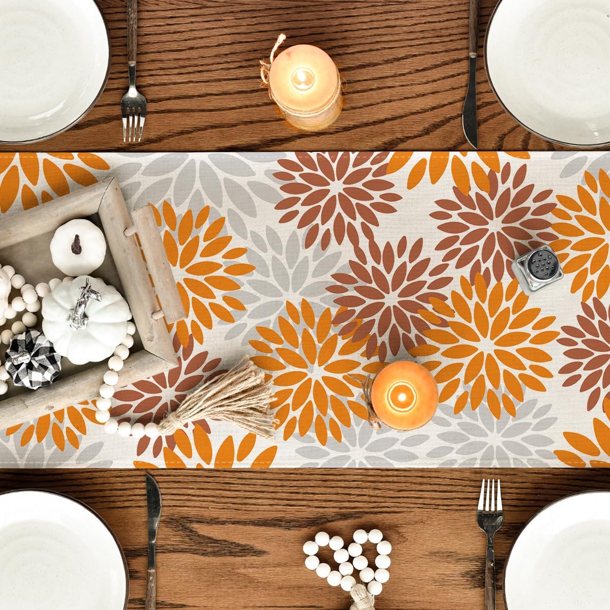 Artoid Mode Orange Dahlia Floral Pinnata Fall Table Runner, Seasonal Autumn Thanksgiving Kitchen Dining Table Decoration for Home Party Decor 13x90 Inch