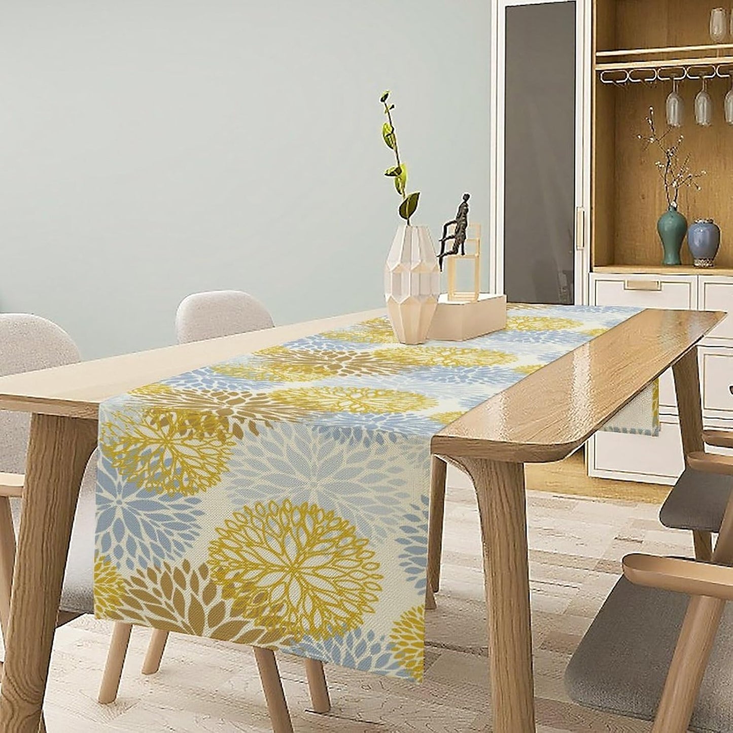 Flowers Table Runner,Spring Summer Floral Pattern Seasonal Farmhouse Kitchen Dining Table Home Party Decoration 13x36 Inch