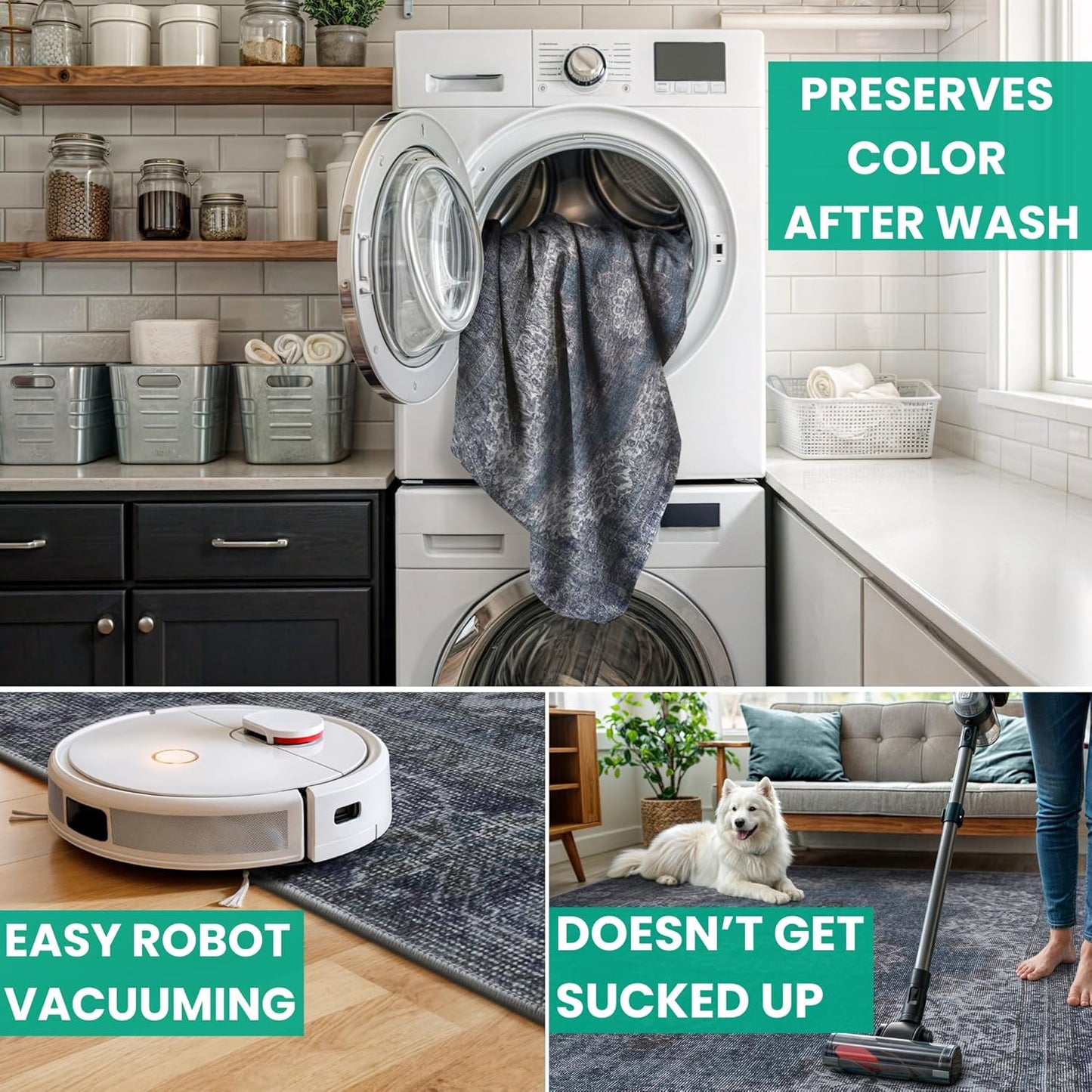 Bloom Rugs Washable Non-Slip 12 ft Runner - Dark Teal Traditional Medallion Runner for Entryway, Hallway, Bathroom, and Kitchen - Exact Size: 2.5' x 12'