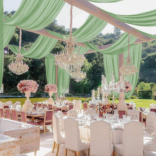 MODFUNS Ceiling Drapes for Weddings Sage Green Ceiling Draping Fabric 2 Panels 5x30ft Chiffon Wedding Arch Drapery Sheer Curtain Drapes Voile Ceiling Curtain for Wedding Party Ceiling Decor
