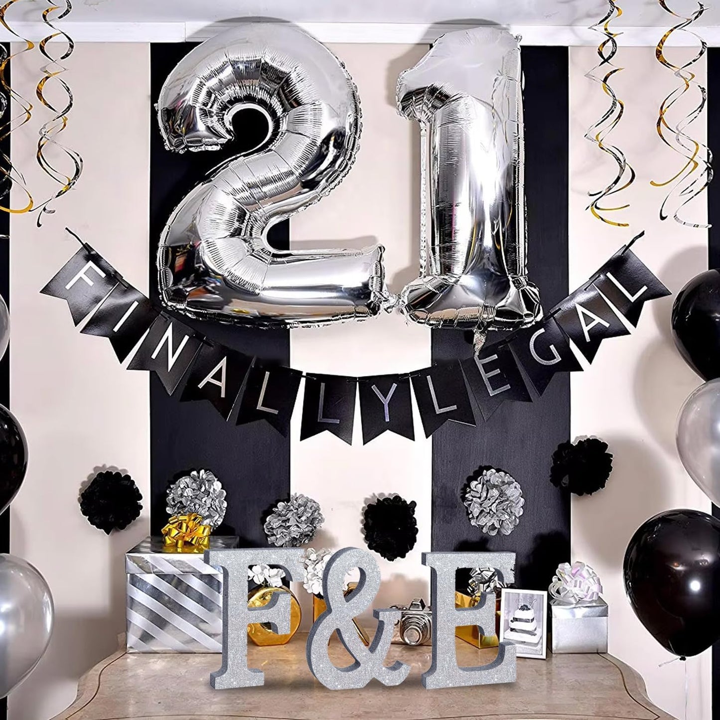 TONIFUL 8 Inch Silver Glitter Letter E Table Centerpiece A-Z Silver Birthday Party Decorations,Silver Alphabet E for Birthday,Chrismas,Graduation,Bridal Shower,Wedding,Anniversary Party Supplies