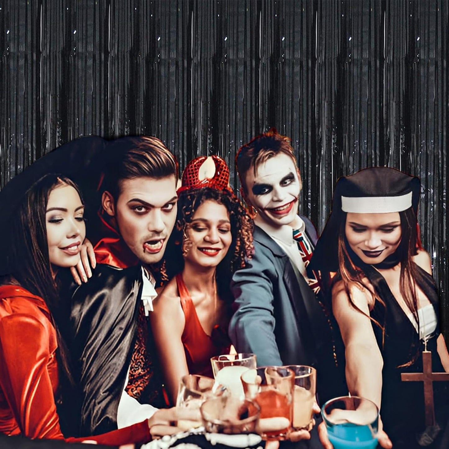 Black Foil Fringe Curtain 3.3×8.3FT 6 Packs, Metallic Tinsel Curtains Party Streamers for Birthday Graduation Baby Shower Decoration (6pcs,3.3FT×8.3FT, Black)