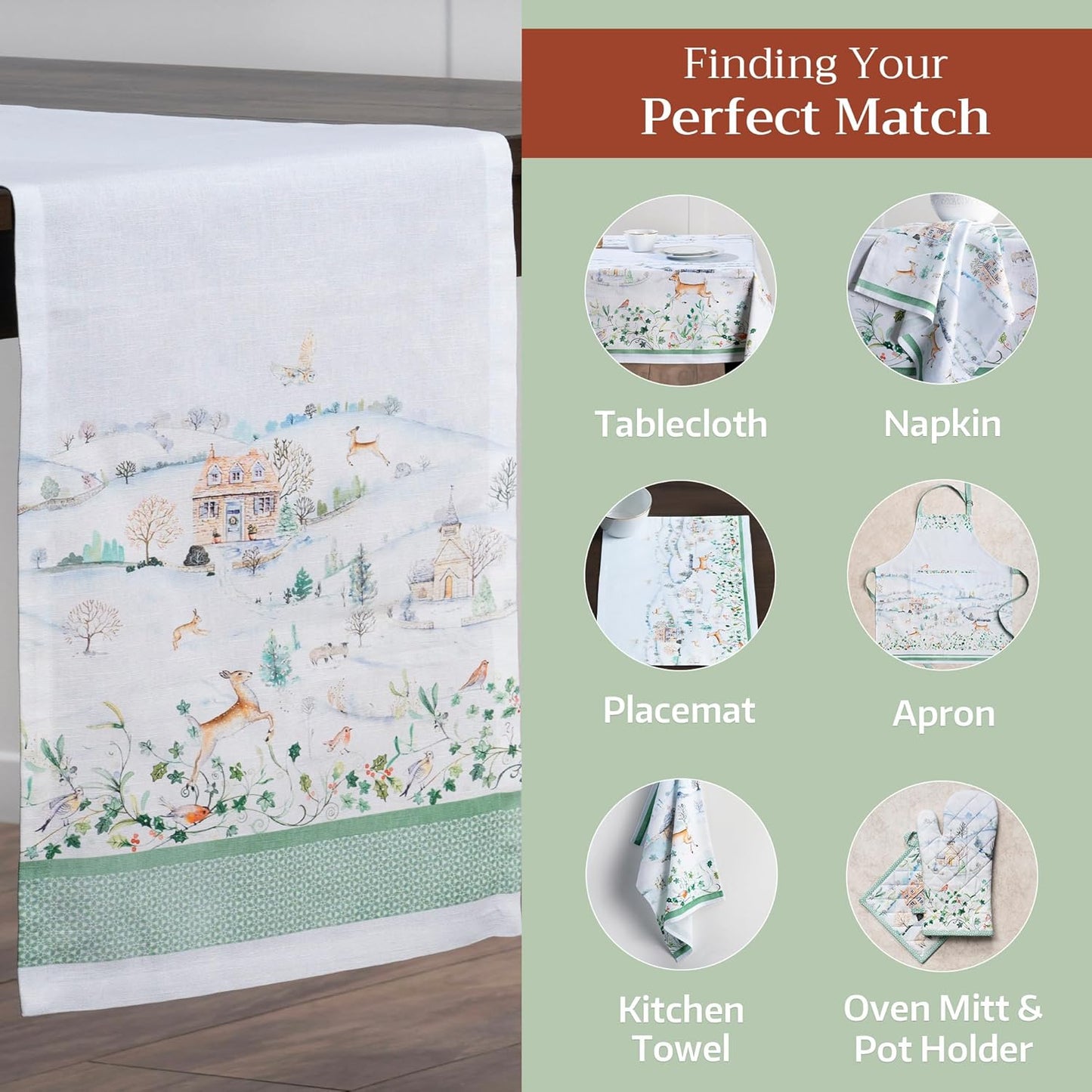 Maison d' Hermine Table Runner 100% Cotton Single Layer Table Runners 108 inches Long for Thanksgiving Christmas Decorations Home Kitchen Dining Party Wedding (Snowy World, 14.5" x 108")