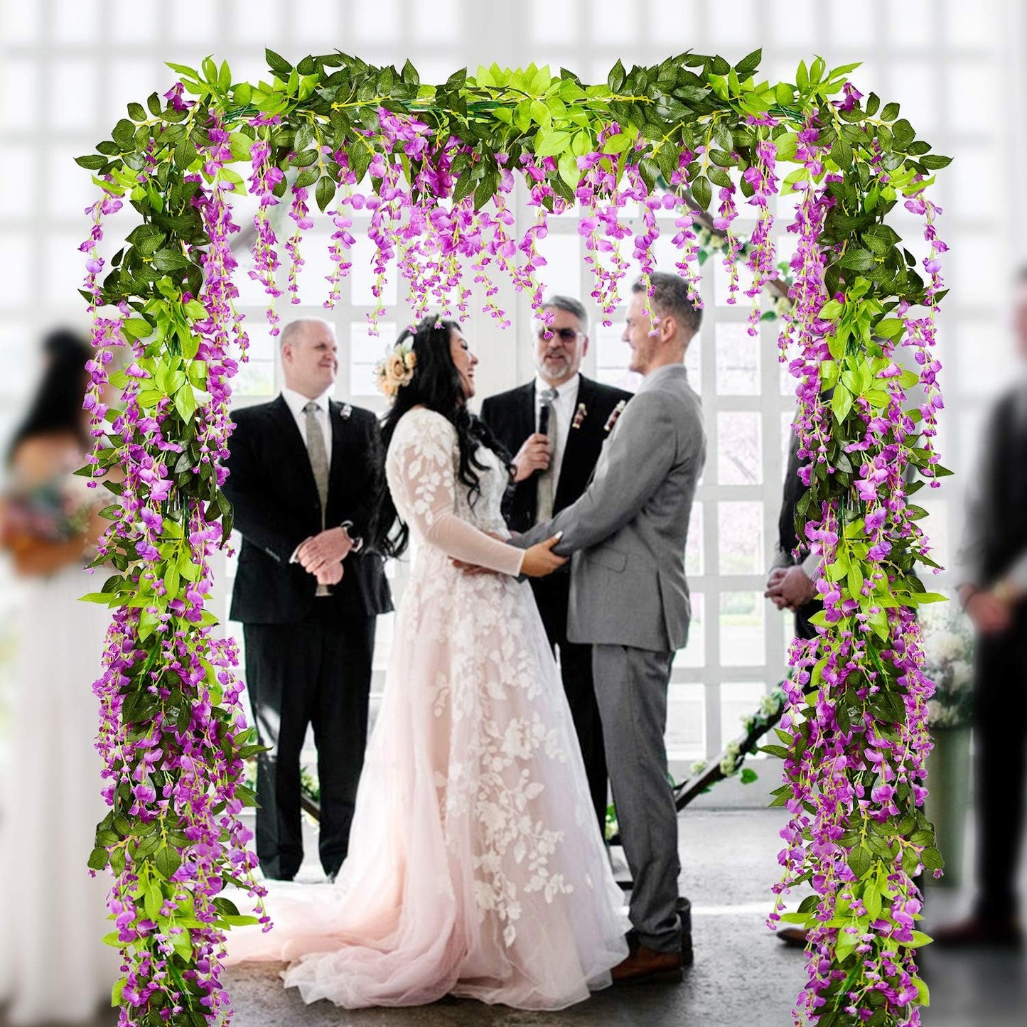 DearHouse 4Pcs 6.6Ft/Piece Artificial Flowers Silk Wisteria Garland Artificial Wisteria Vine Rattan Silk Hanging Flower for Home Garden Outdoor Ceremony Wedding Arch Floral Decor