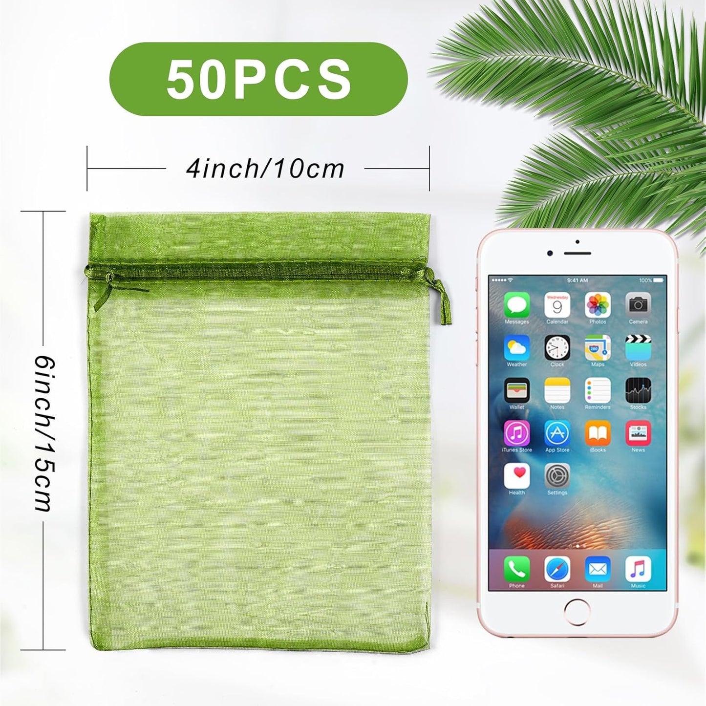 ANZNKU 50 Pack Organza Bags 4 x 6 inch Premium Sheer Drawstring Small Mesh Bag for Candy Jewelry Party Wedding Christmas Favor Gift Bag (Green)