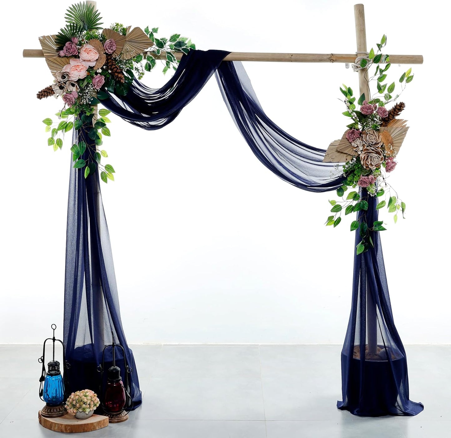 VDS Pack of 3 Panel (30 Inch X 20 Feet) Wedding Arch Draping Fabric Sheer Chiffon Fabric Drapery for Wedding Ceremony Reception Swag Backdrop Canopy Chuppah ARBO Altars Decoration (Navy Blue)