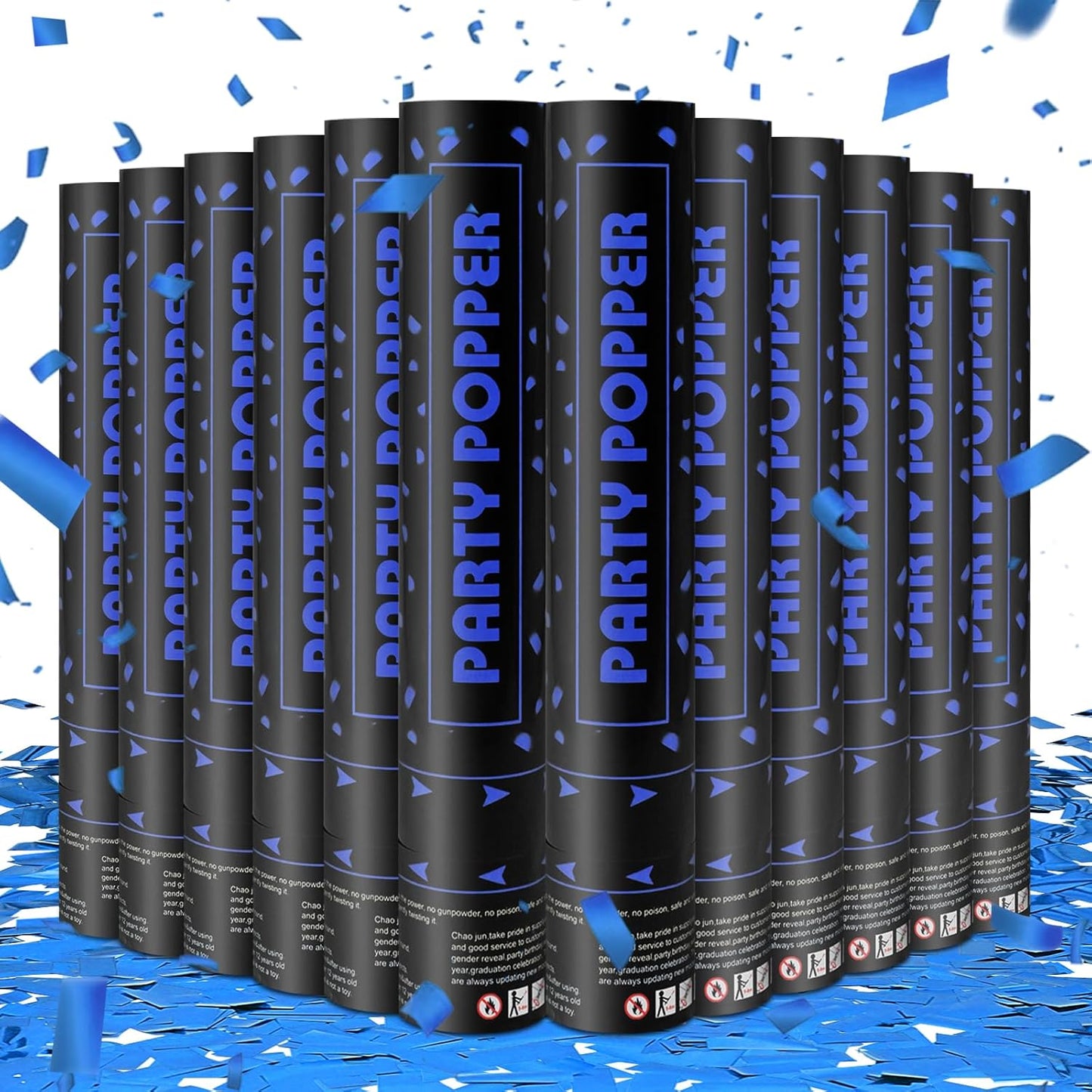 Party Poppers Confetti Cannon 12 Pack Royal Blue Poppers 12 Inch Party Shooters Mylar Confetti Blue Foil Confetti Cannons Bulk for Wedding Birthday Graduation Baby Gender Reveal Christmas New Years