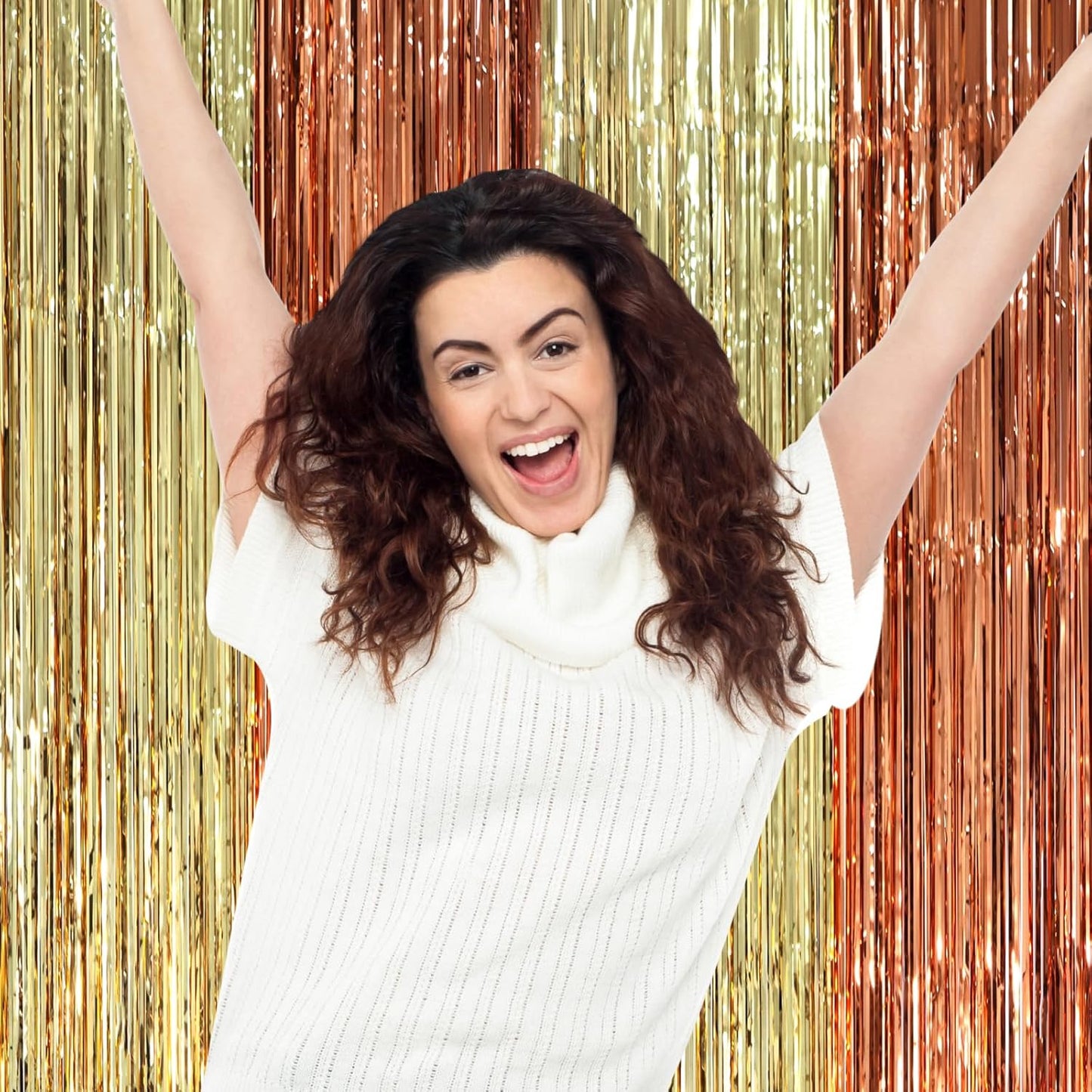 2 Pack Rose and Champion Foil Fringe Backdrop Curtains, Tinsel Streamers Party Decorations, Fringe Backdrop, Door Shimmer for Anniversary or Birthday Party