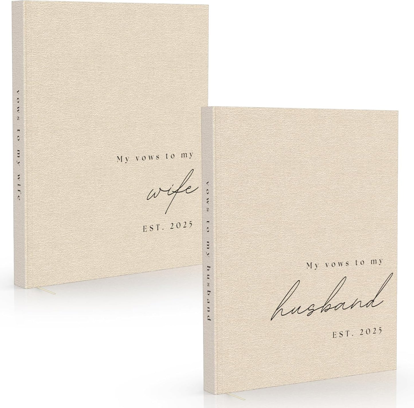 Wedding Vow Books His and Hers - 2 Pack Personalized 2025 Year His & Hers Book - Linen Hardcover Bride and Groom Notebook for Ceremony Vows - Bookmark & Lined Pages - Renewal & Wedding Must Haves