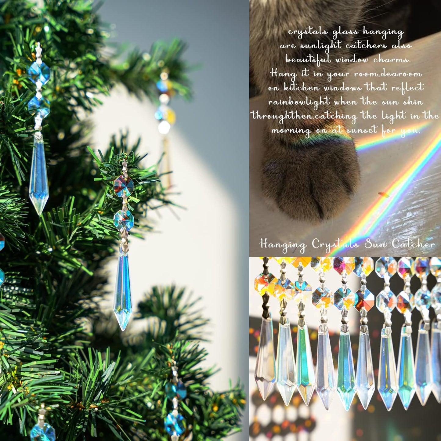 20pcs 55mm Chandelier Icicle Crystal Prism Suncatcher,Chandelier Crystals Replacement,Crystals for Chandeliers with Hooks for Windows Wedding Lamp Decoration(AB Colors)