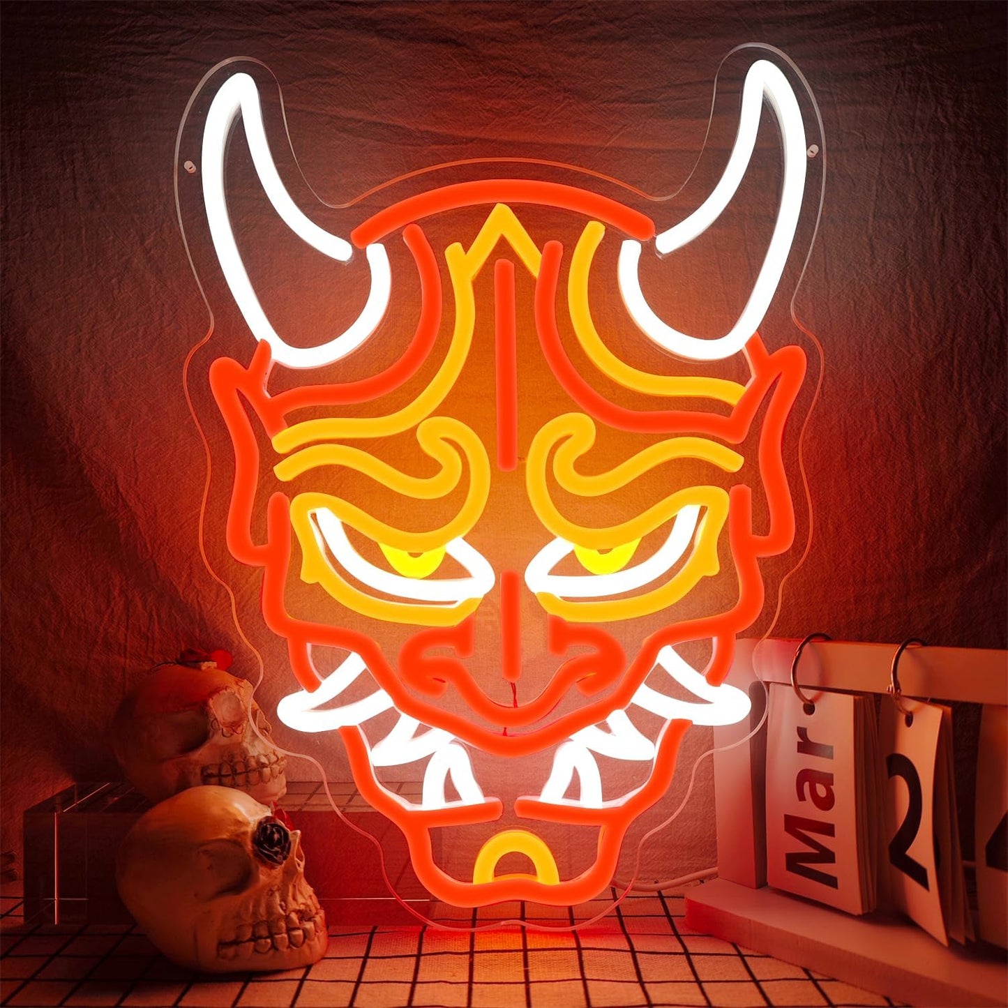 Prajna Mask Neon Signs Hannya Mask Neon Sign Led Neon Signs for Wall Decor Tattoo Neon Sign for Tattoo Shop, Game Room, Bedroom, Man Cave Adjustable Brightness, Cool Japanese LED Signs Decor Perfect for Anime and Tattoo Lovers