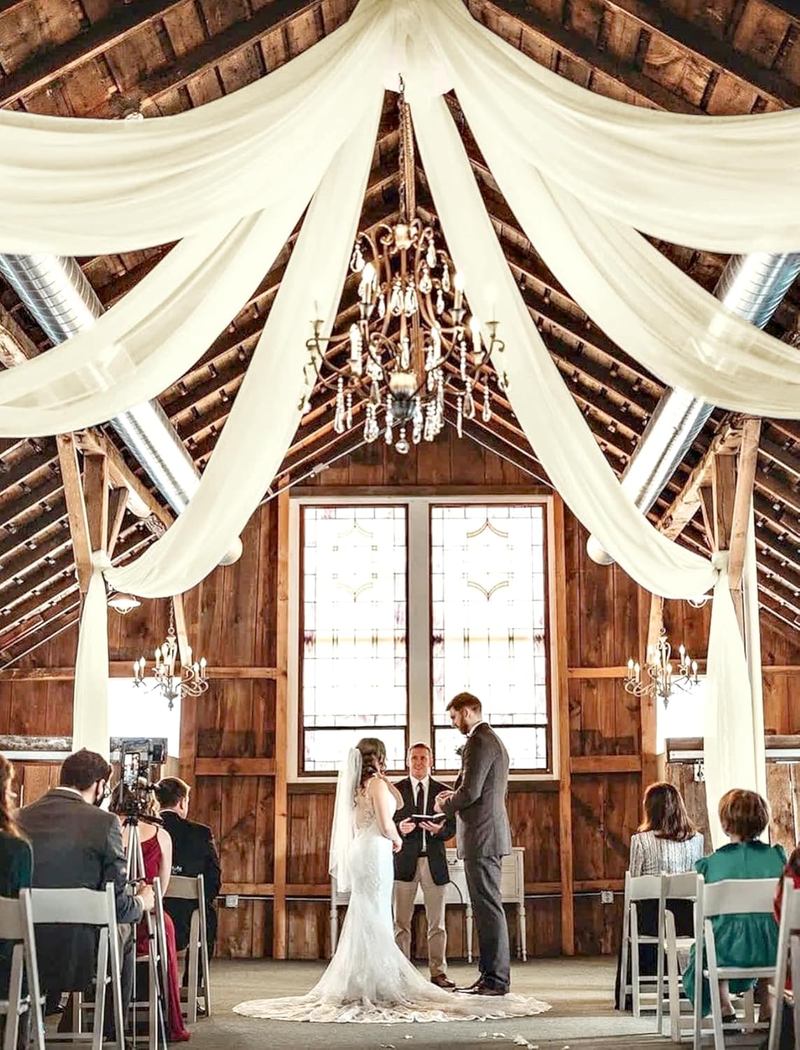 fani 6 Panels Ivory Wedding Ceiling Drapes 5ftx30ft Ceiling Drapes Chiffon Fabric Arch Draping Sheer Curtains Soft Drapery Draping Wedding Ceiling Decorations for Party Ceremony Stage Swag