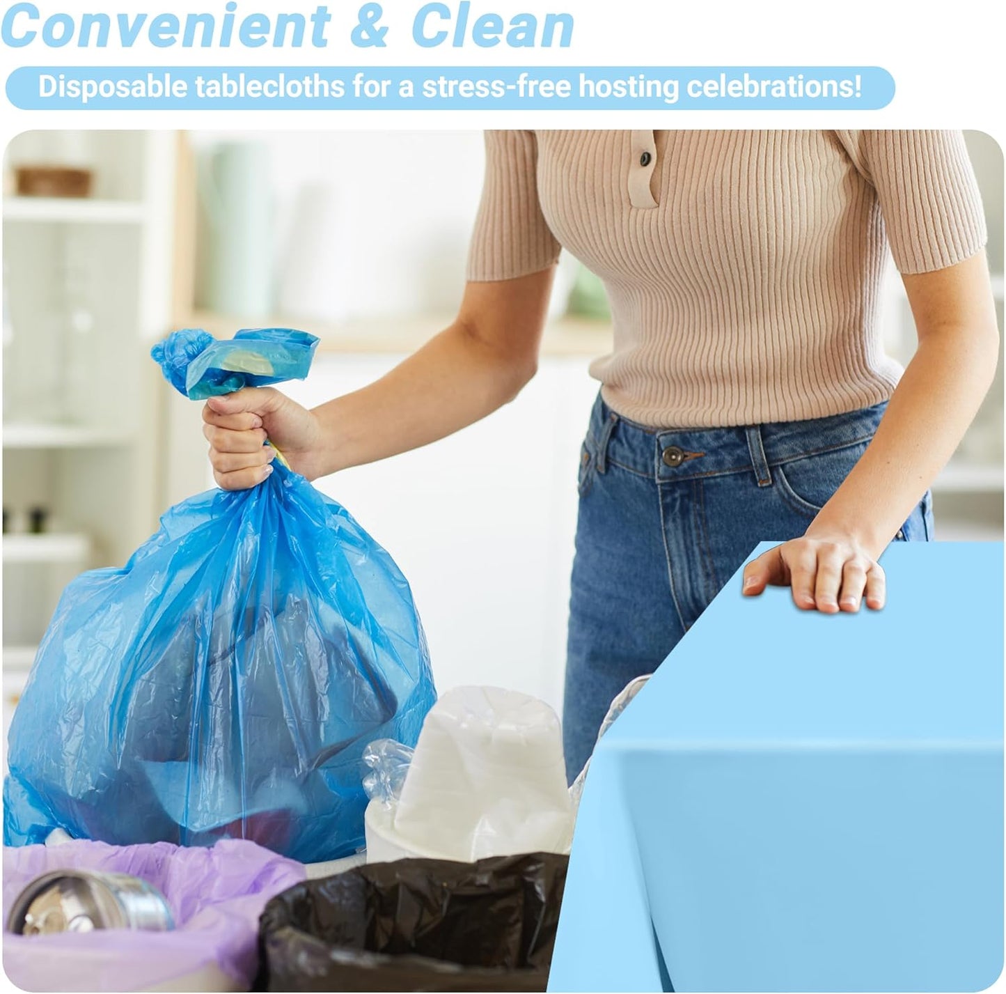 4 PCS SkyBlue Plastic Tablecloth, 54" x 108" Waterproof Picnic Table Cover for Indoor Outdoor, Disposable Stain Resistant Table Cloth of Baptism Decorations, Picnic Camping Party Essentials