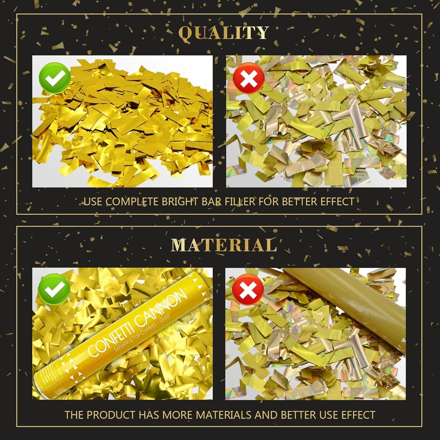 Confetti Cannon Gold Party Poppers 12 Inch Streamer Cannon 12 Pack Golden Party Poppers Shooters Foil Gold Popper Cannon Bulk for Wedding,Birthday,Graduation,New Year Celebration