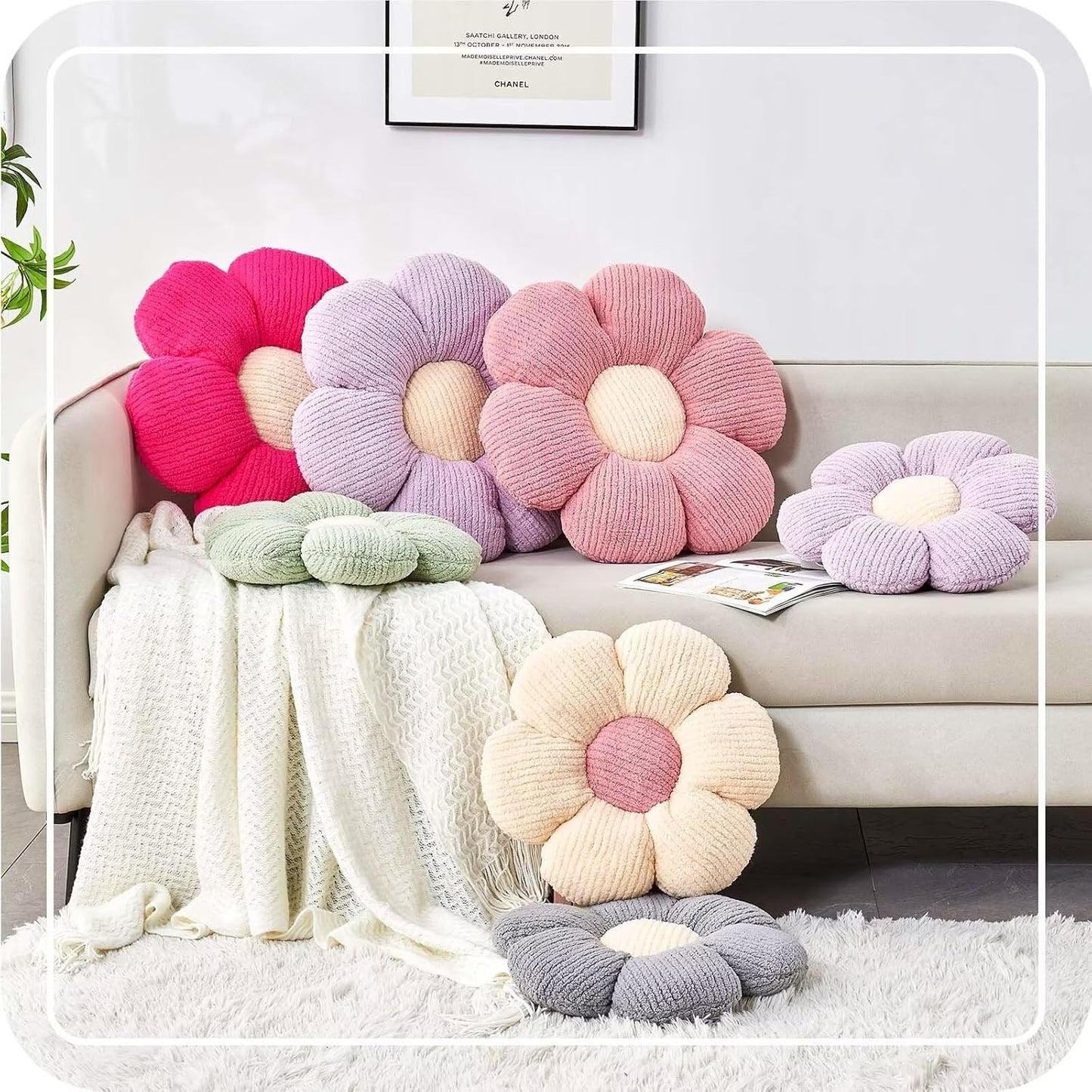 Flower Throw Pillow, Soft Pink 17.7" Shaped Floor Pillow for Home Decor, Cute Aesthetic Plush Decorative Pillows for Bed, Sofa, Couch