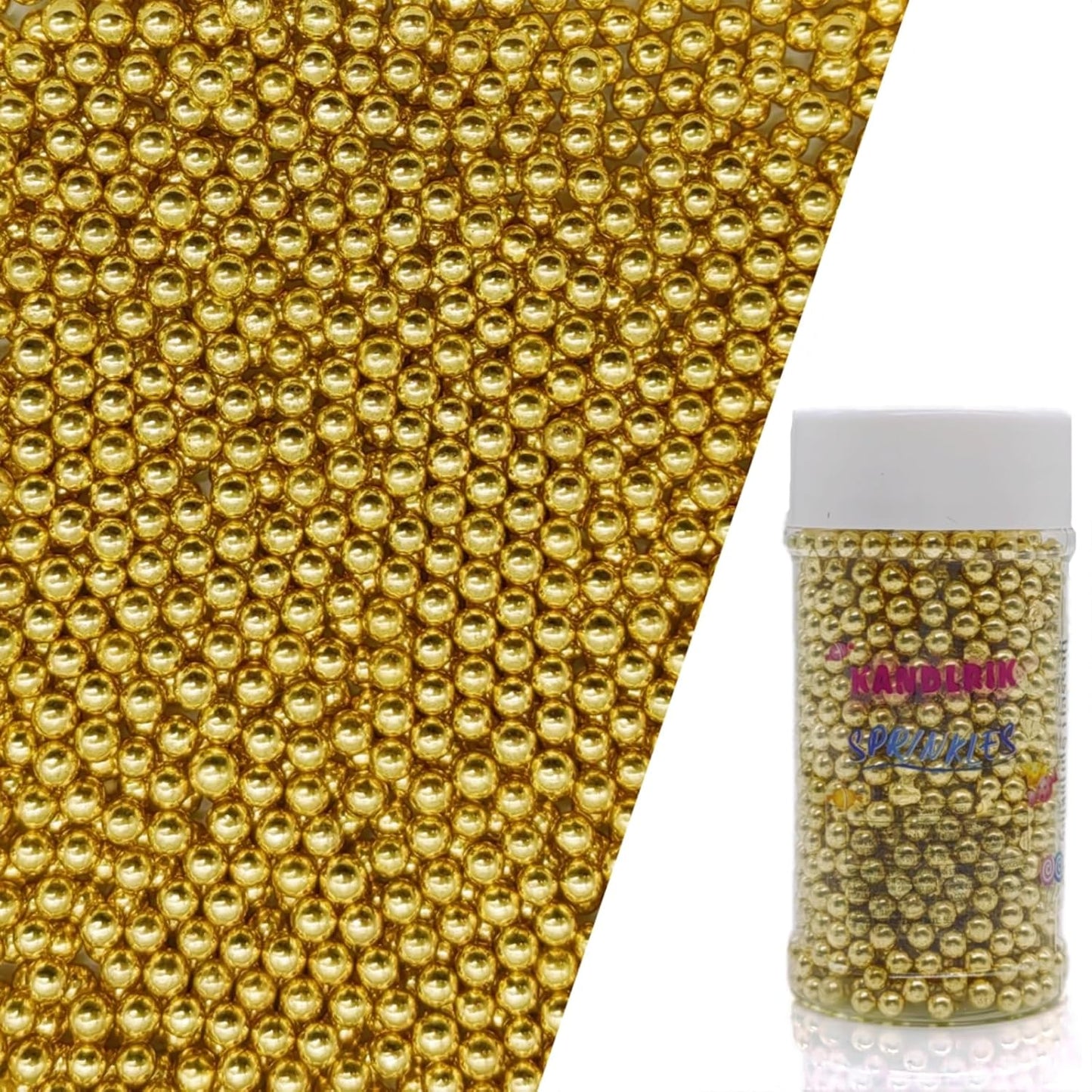 Edible Super Gold Pearl Sugar Sprinkles Candy 4mm Mini Pearls Cake Decorations Cupcake Toppers Cookie Decorating Perfect for Wedding Party Valentine Halloween Christmas Supplies 3OZ