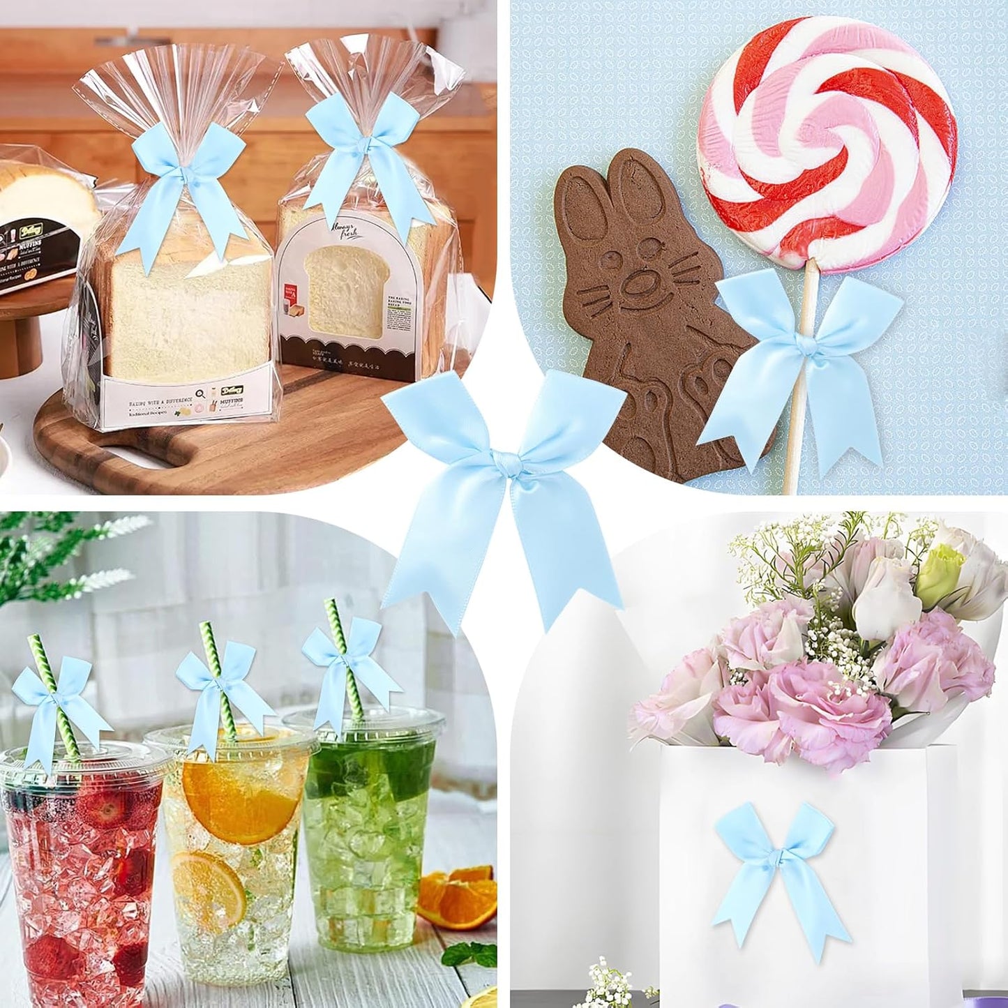 Feluwi Azure Gift Wrap Bows (50 Pcs) - 3.3 Inch Elegant Plastic-Free Bows for Christmas Gifts, Birthday Presents, Wedding Friendly Party Supplies, Baby Shower, Gift Bags Decorative Accessories