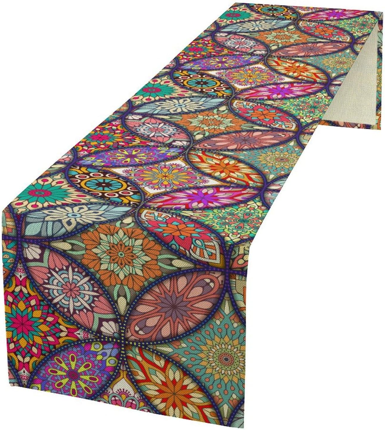 Boho Floral Table Runner,Colorful Flower Retro Bohemian Table Cloth Kitchen Dining Table Home Party Decoration 13x108 Inch