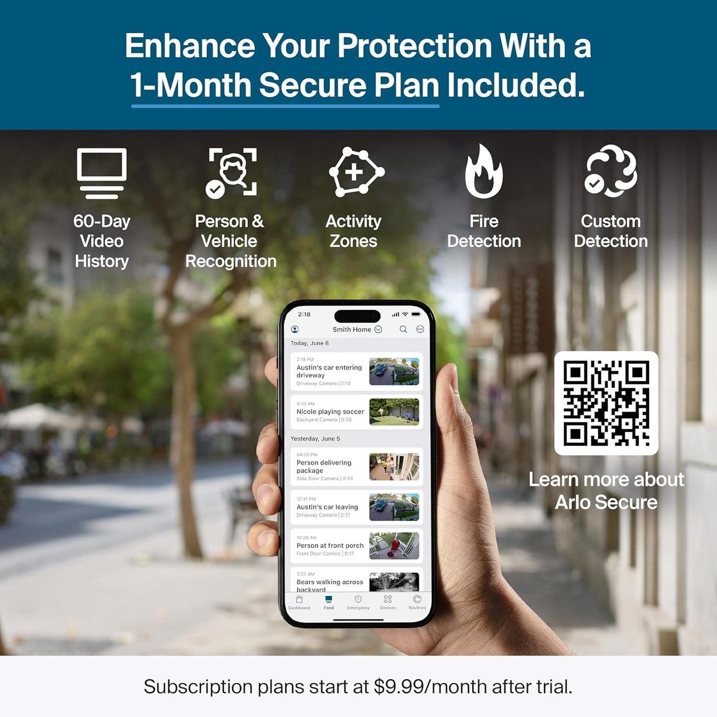 Arlo Pro Security Camera (6th Gen - 2025 Release) - 2K HDR, Battery Power, Event Captions, Emergency Response, 1-Month Trial of Secure Plan, 160° Field of View, Dual-Band WiFi, Spotlight, 1 Cam, White