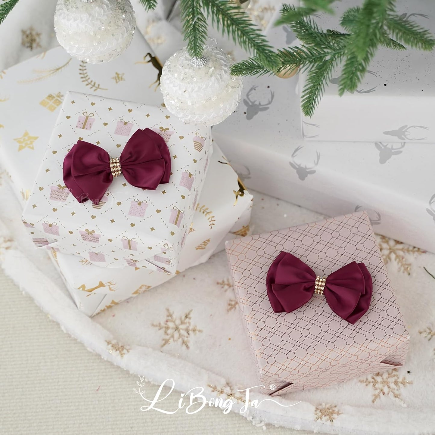 Dark Red Ribbon Bow 4'' Premade Satin Red Bows, Burgundy Gift Bows with Rhinestone, Wrapping Bows for Presents, Greeting Cards, Treat Bags, Valentines Bows for Gift Wrapping-12 Counts