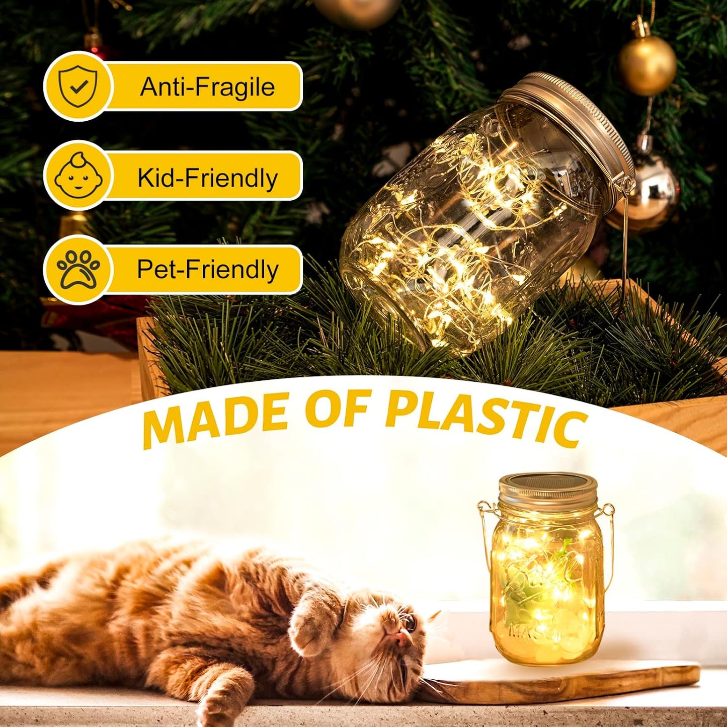 HXWEIYE 8 Pack Solar Mason Jar Lights Lanterns,Jars & Hangers Included，30LED Waterproof Hanging Outdoor Fairy Lights for Patio Garden Porch Yard Backyard Balcony Wedding(Warm White)