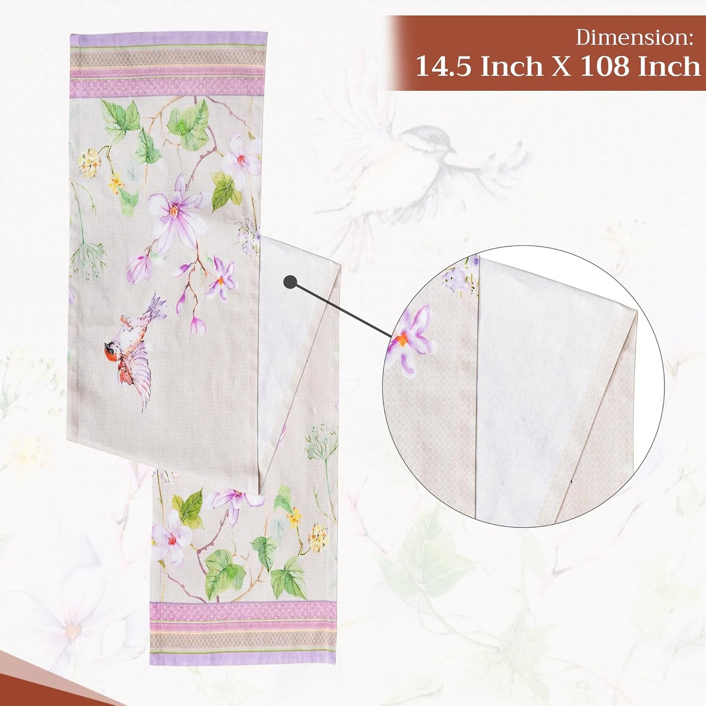 Maison d' Hermine Table Runner 100% Cotton Single Layer Table Runners 108 inches Long Decorative for Home Kitchen Dining Party Wedding Bridal Shower Spring Summer (Magnolia Mornings, 14.50" x 108")