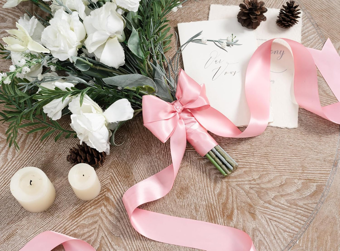 Pink Satin Ribbon 1-1/2 Inch x 50 Yards Double-Faced Valentines Ribbons for Flower Bouquet Gift Wrapping Party Decor Wedding Invitation DIY Craft