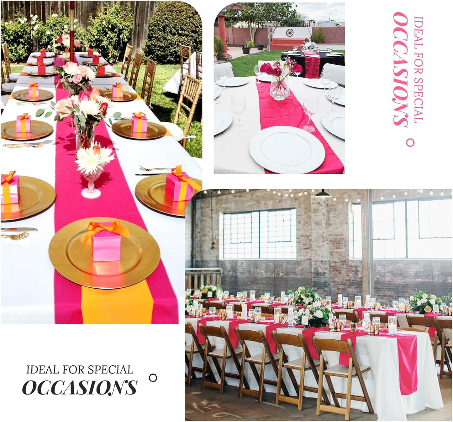 12 Pack Hot Pink Satin Table Runner 12 x 108 inch Long Premium Smooth Table Runner for Wedding, Banquets, Birthday, Party, Graduation, Engagements,Table Runners fit Rectangle and Round Table