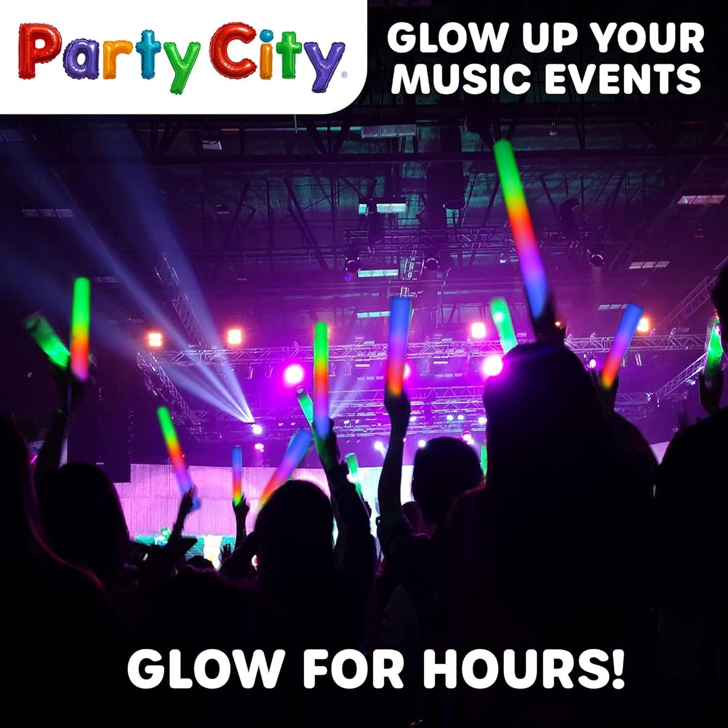 Party City 36pk LED Foam Glow Sticks 14”- Glow in the Dark Party Supplies Favors, Colorful Flashing Wand with 3 Modes, Foam Light Up Sticks Bulk Party Pack for Wedding, Birthday, Concert, Halloween