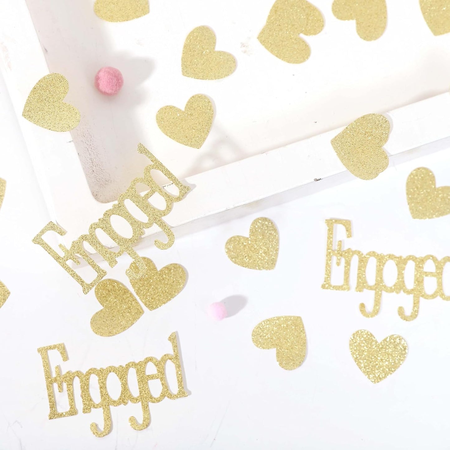 Gold Engagement Confetti With Hearts - Engagement Party Decorations, Bride To Be, Bridal Shower Decor