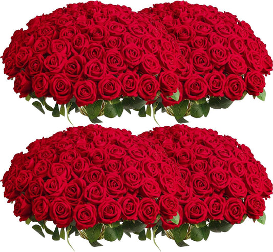 Auihiay 104pcs Red Roses Artificial Flowers - Realistic Faux Red Roses for Wedding Wedding, Table Centerpiece, Home Party, Valentine's Day, Mother's Day, Anniversary Decorations