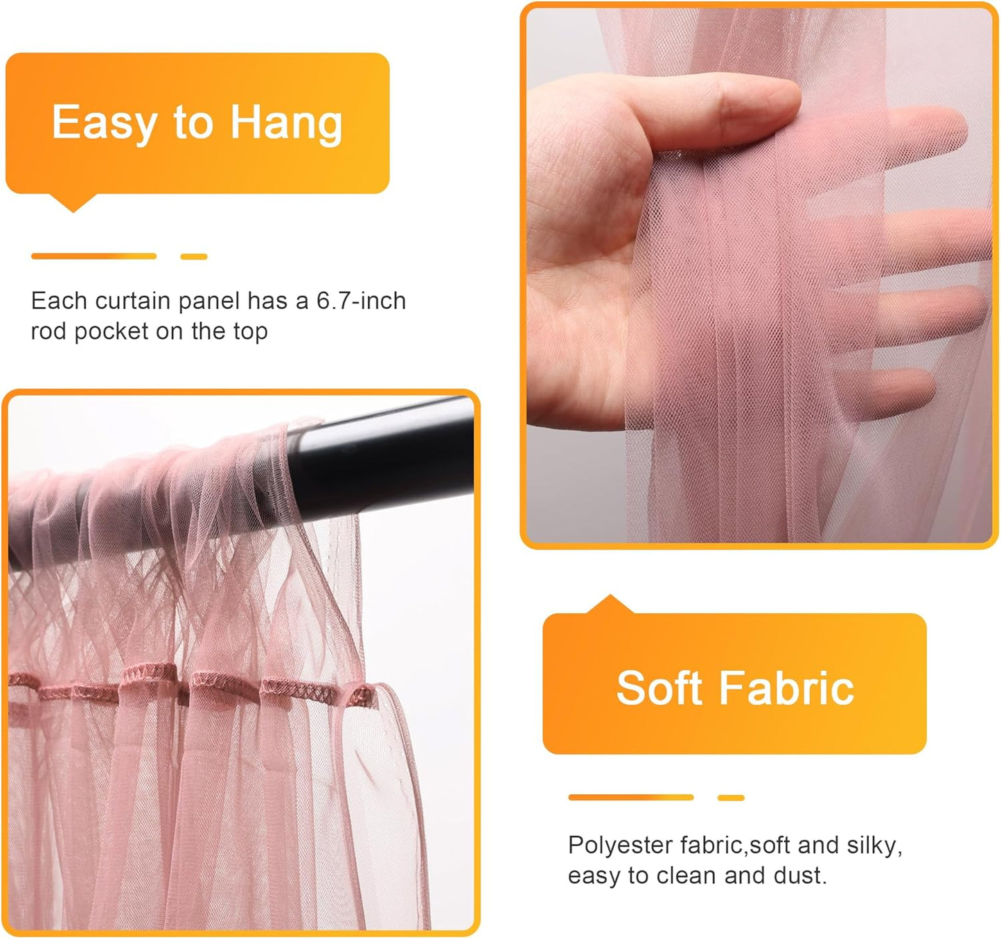 Fomcet Dusty Rose Tulle Backdrop Curtains with Lights String 10FT X 10FT Sheer Curtains with Lights Tulle Curtain Backdrop for Wedding Birthday Party Photo Shoot (2 Panels 5x10FT)