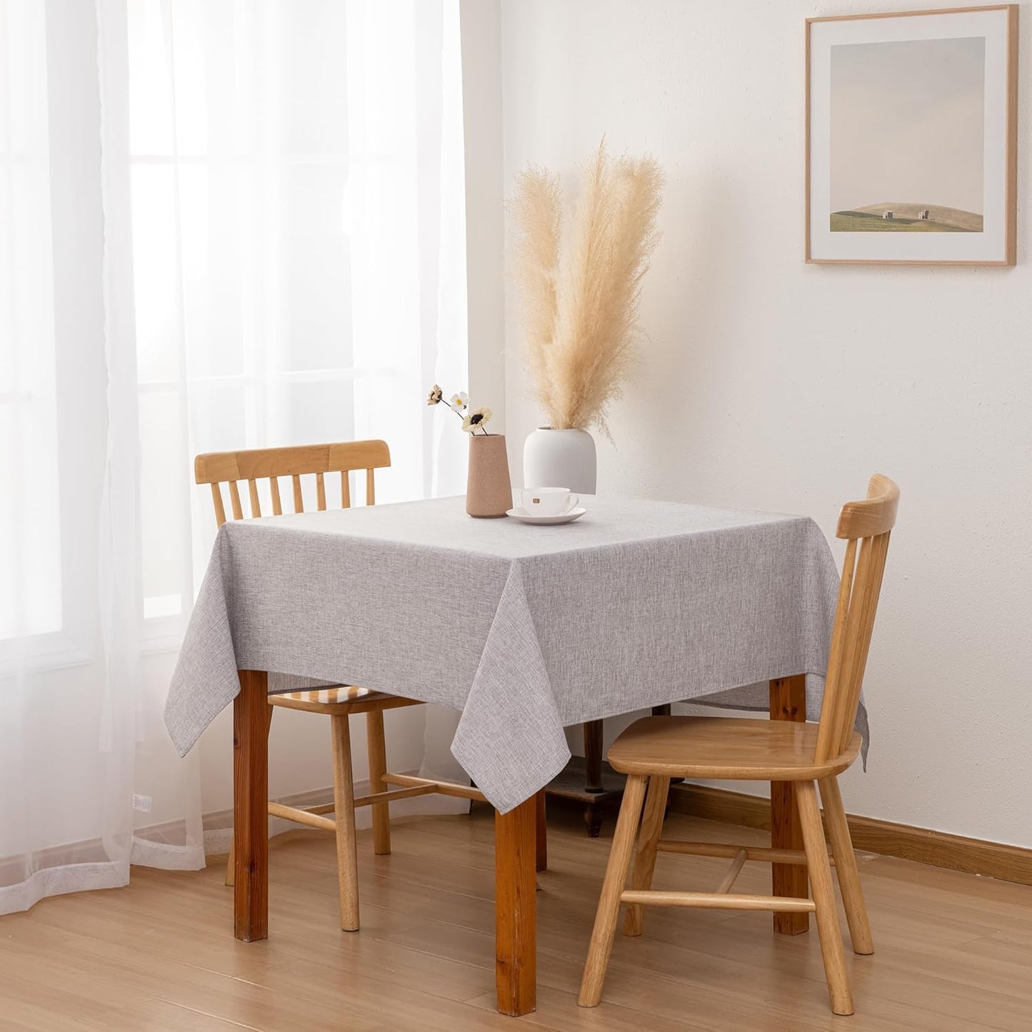 Hiasan 2 Pack Faux Linen Square Tablecloth - Wrinkle and Stain Resistant Washable Table Cloth for Kitchen Dining Room Holiday Table Cover for Party Dinner, Stone, 30 x 30 Inch