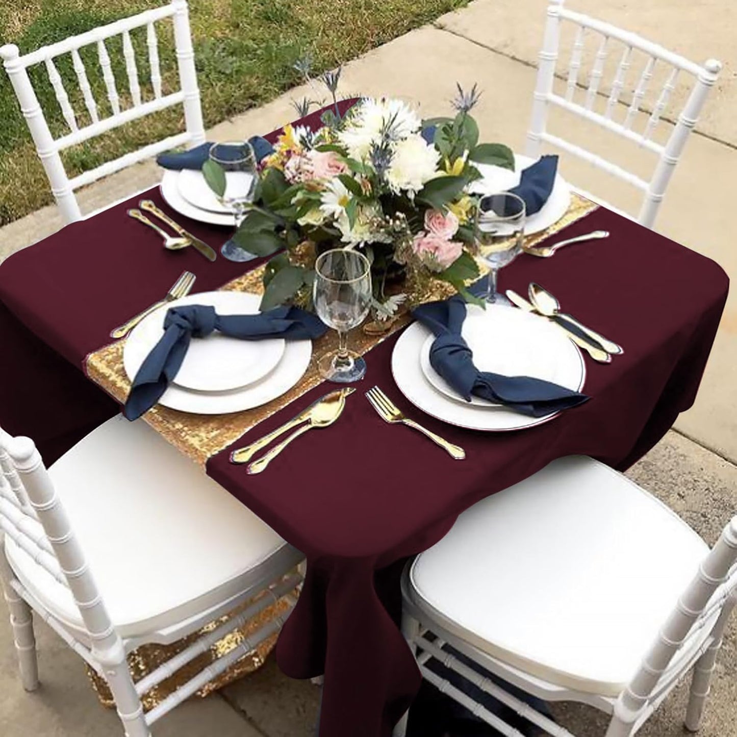 Fitable 6 Pack Square Tablecloths - 70 x 70 Inches - Stain Resistant and Reusable Table Clothes, Burgundy Polyester Fabric Table Covers for Dining, Card Tables, Coffee Tables