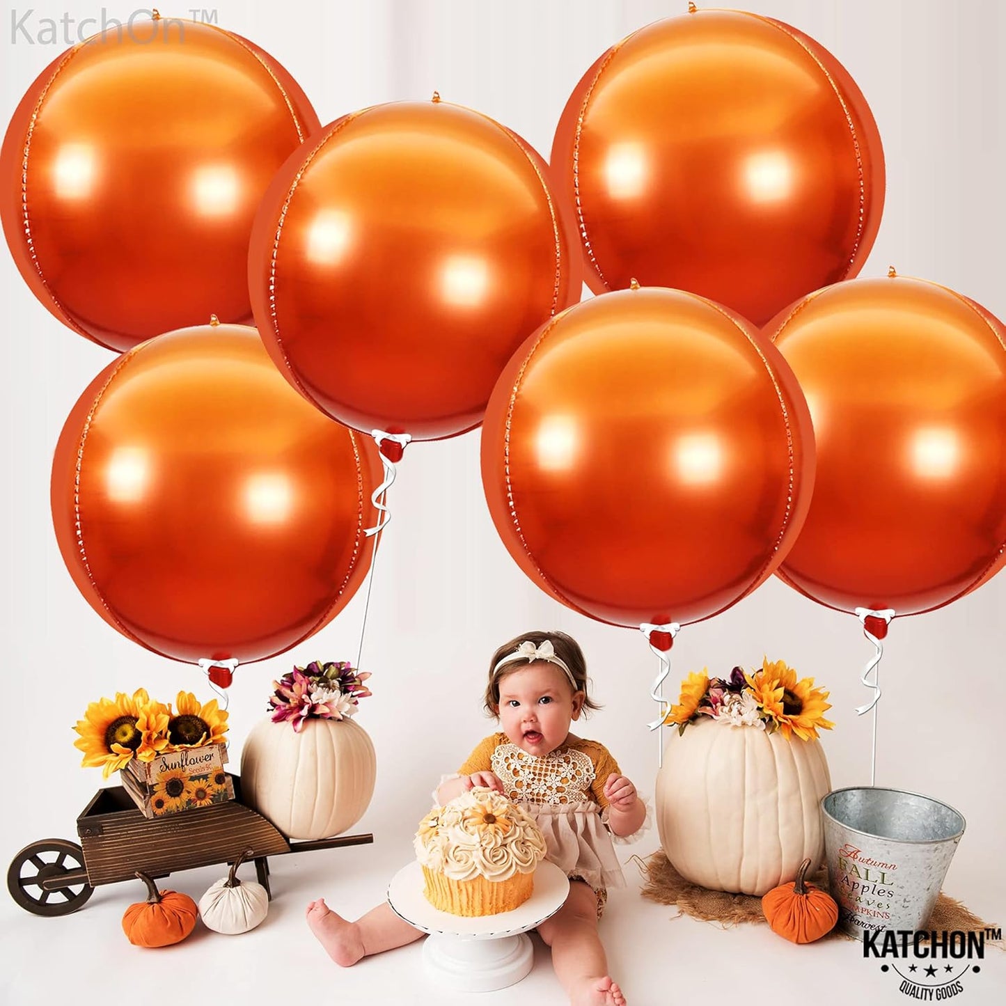 KatchOn, Orange Mylar Balloons - Big, 22 Inch, Pack of 6 | 4D Foil Metallic Balloon for Orange Party Decoration | Basketball Party Decorations | Thanksgiving, Fall Decor for Home | Halloween Decor