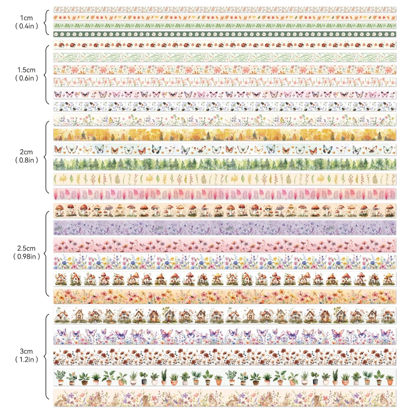27 Rolls Vintage Washi Tape Set, Floral Butterfly Forest Mushroom Botanical Flower Writable Decorative Tapes for Scrapbooking, Junk Journal Supplies, Bullet Journaling 9.84ft Long/Roll